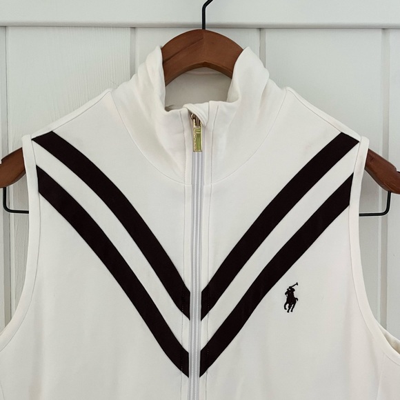 Ralph Lauren Golf Vintage Zip Vest Womens Small Mock Neck Ivory Brown Old Money - Picture 3 of 16